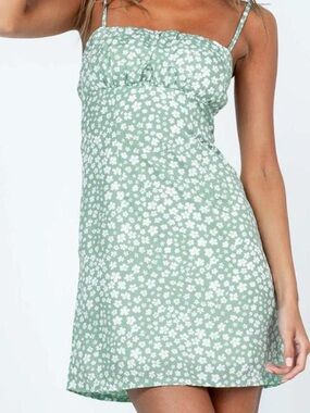 Princess Polly Mint Green Floral Mini Dress with White Daisies
